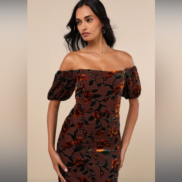 Lulu's Brown Orange Ruffled Gown - Picture 4 of 11